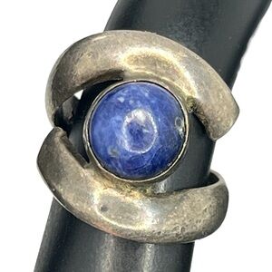 Carsi Mexico modernist navy blue round stone ring size 4 vintage